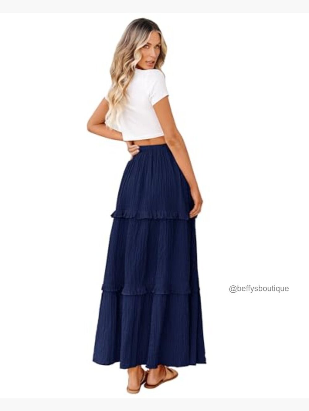 Elegant High Waist A-Line Midi Skirt Flowy Tiered Ruffle Long Skirt - Picture 2 of 7